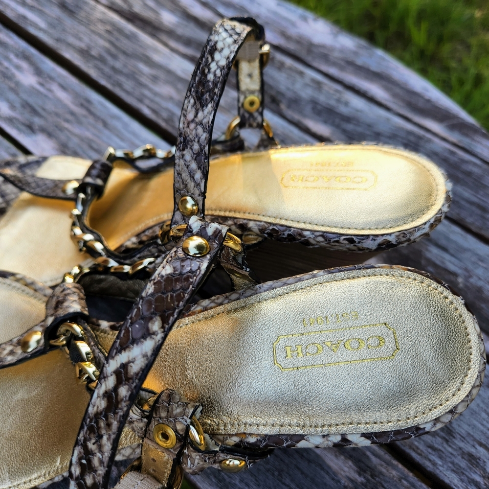 Coach Honora Python Snake T-Strap Wedge Sandals 11 - image 6